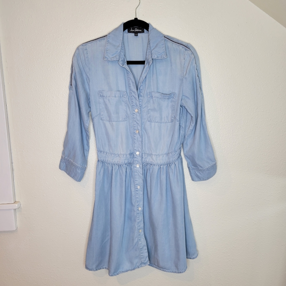 Sam Edelman Denim Chambray Shirt Dress 3/4 Sleeves - Size 4